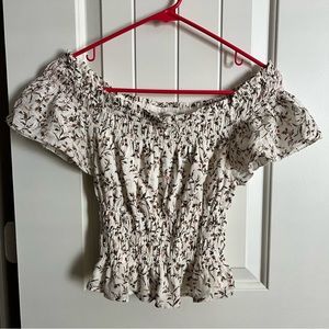 NWT Abercrombie off the shoulder cream smocked peplum top XS